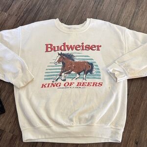 Budweiser White Crewneck Sweater with Horse Graphic